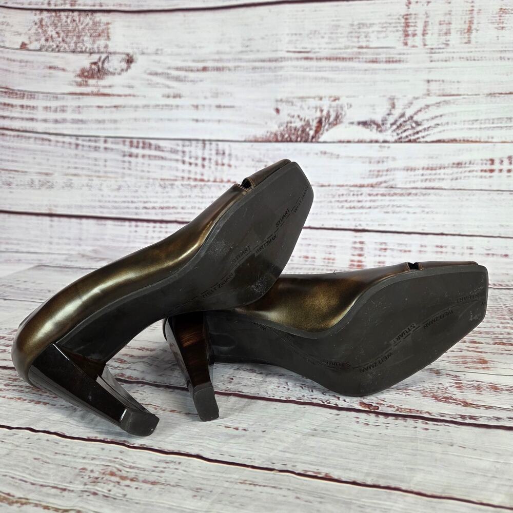 Stuart Weitzman Bonze Peep Toe Pumps Sz 9 Chunky Heel Classic Office Party Glam - Picture 8 of 9